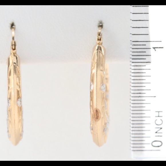 10K yellow and white gold vintage hoops - Picture 2 of 6